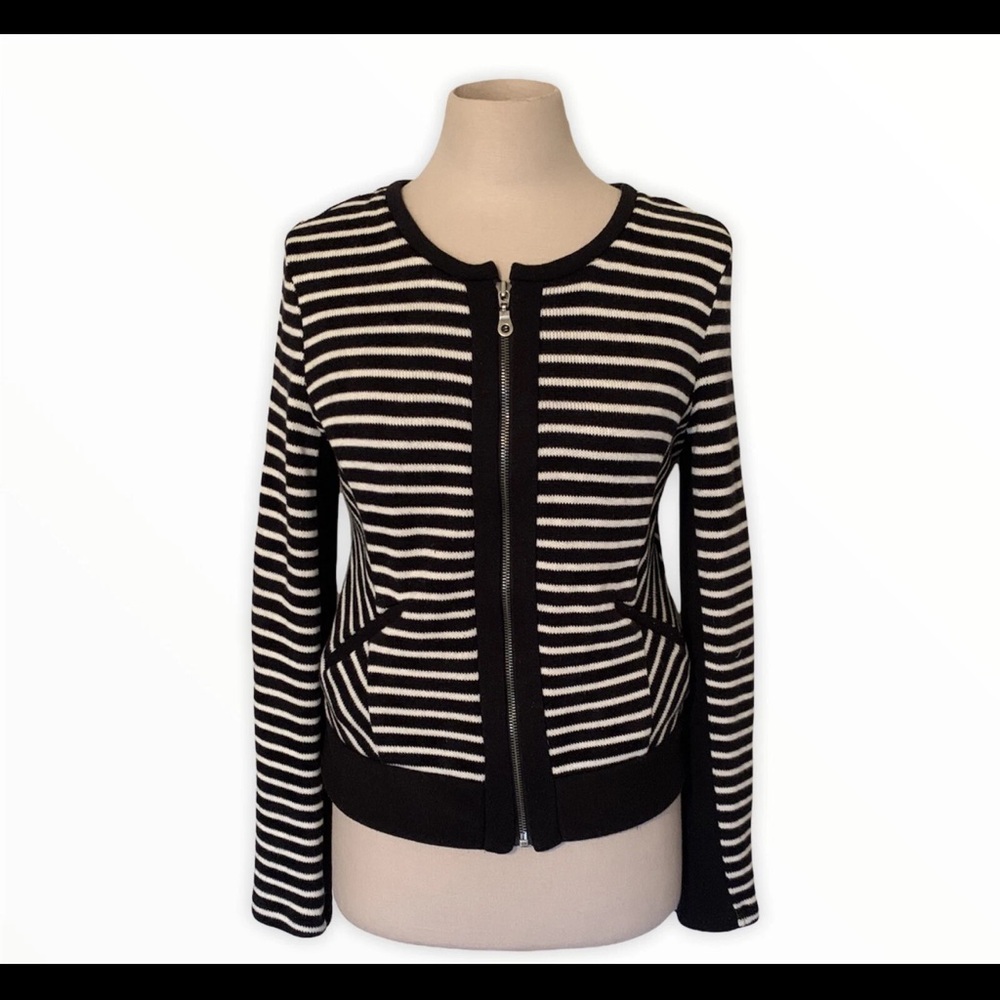 BNWT! Retail $225! DREW Black and IVORY Striped Knit BLASER TYPE